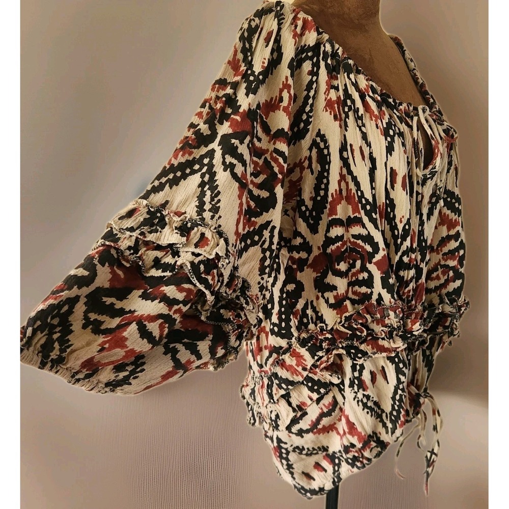 Ralph Lauren Blouse Boho Peasant Top Ruffle  Size S Oversized Adjustable Hem Y2K